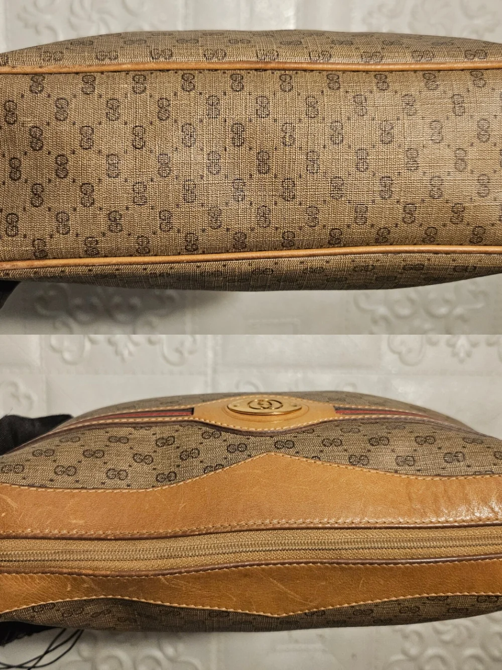 Gucci Men's Signature Pattern Crossbody Toiletry Clutch Bag in Brown AUTHENTIC